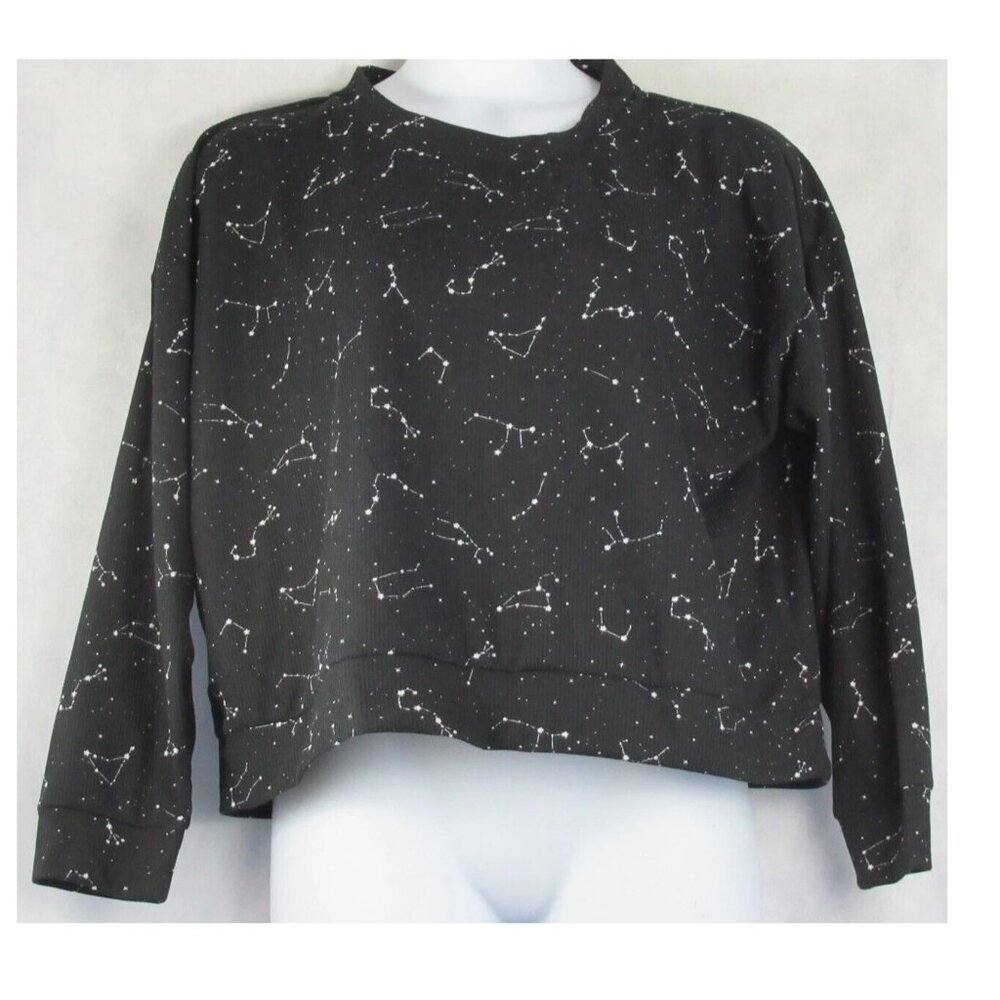Jenni Women's Long Sleeve Knit Lounge Pajama Top, Black Star Constellation, XL